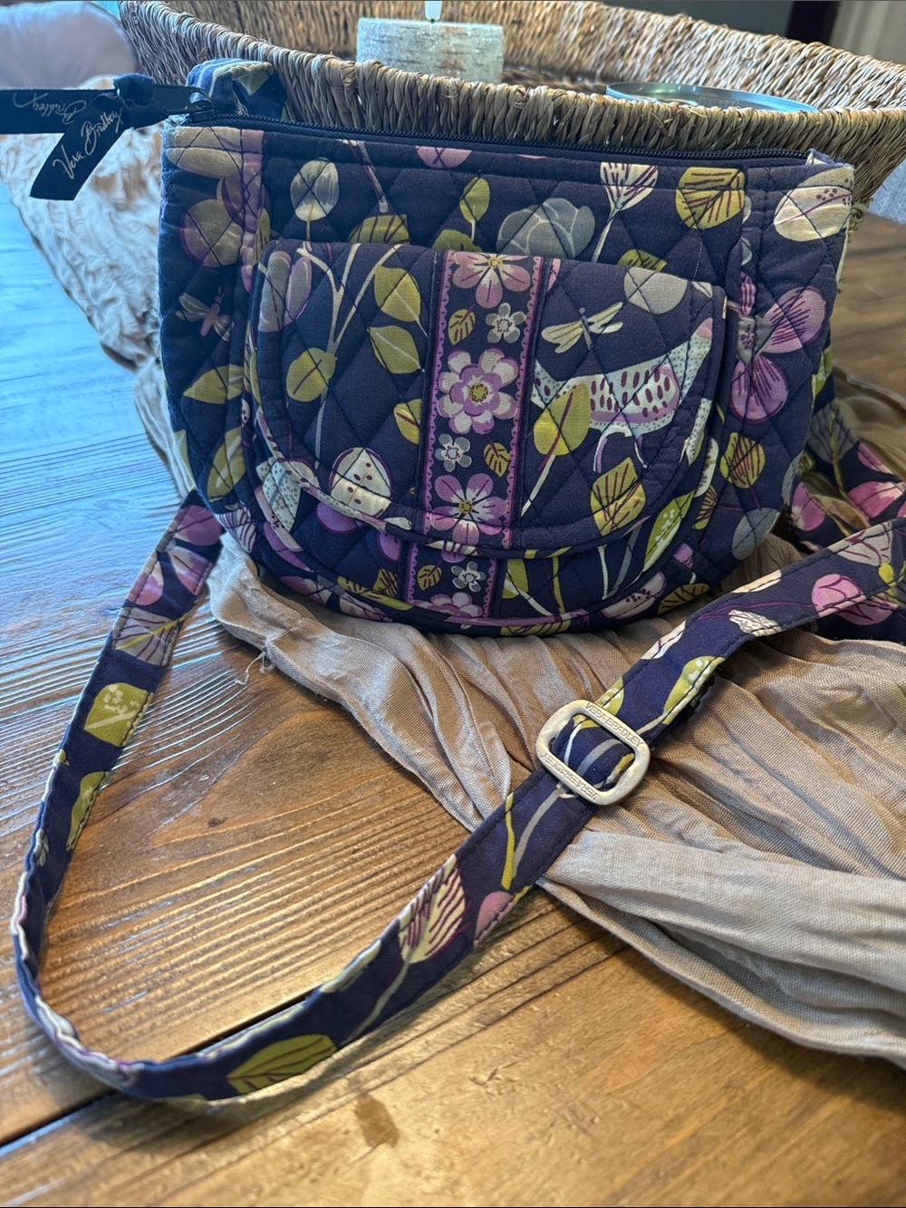 Vera Bradley Navy Floral Quilted Crossbody with Green and Pink Accents